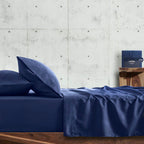 Σετ Σεντόνια με Λάστιχο Cannon Stonewashed 160X200+35 Navy Peony
